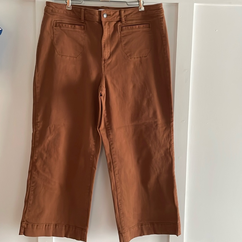 Brown cropped, wide leg jeans